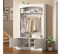 Moimhear Armadietto d'ingresso bianco con scarpiera, stand appendiabiti, armadio/scarpe, autoportante, salvaspazio, ingresso, corridoio, scaffali regolabili, 120 x 40 x 190 cm