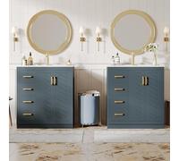 Moimhear Armadietto per lavabo, 76,5 × 46,5 × 84,5 cm, con 3 cassetti e ripiano laterale, cerniere a chiusura morbida e piscine in ceramica (2, blu)