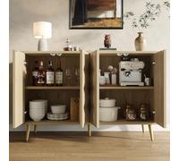 Moimhear Armadio per sala da pranzo e soggiorno, armadio laterale con vano portaoggetti, antiribaltamento, con porta in rilievo, con ripiano regolabile, colore legno originale