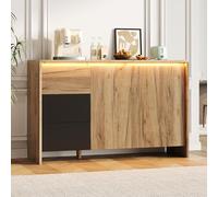 Moimhear Credenza con 3 cassetti e 2 ante, armadietto a buffet per soggiorno, sala da pranzo, corridoio, larghezza 120 x altezza 76 x profondità 40 cm, colore legno e nero