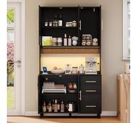 Moimhear Credenza da cucina, 183 cm, illuminazione decorativa a LED controllata da app, 2 porte USB, 2 prese, 3 cassetti, maniglie in metallo dorato (nero)