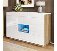 Moimhear Credenza lucida, 120 x 37 x 76,5 cm, con illuminazione a LED che cambia colore, con cassetti