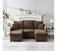 Moimhear Divano angolare a forma di U a 3 posti, con funzione di stoccaggio, con cassetti+sgabello con vano portaoggetti, set di divani modulare, rivestimento in ciniglia (marrone anticato)