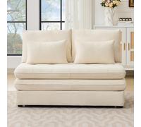 Moimhear Divano imbottito a due posti, divano letto pieghevole, divano letto con funzione sonno, tessuto ciniglia, cuscini spessi, scatola estraibile (beige)