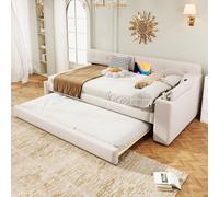 Moimhear Divano letto, con rete a doghe (senza materasso), con letto estraibile, USB+Type-C, biancheria (beige, Stile 2, 90/180x200 cm)