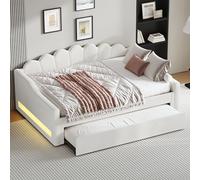 Moimhear Divano letto imbottito, 140 x 200 cm, con cintura a LED, letto estraibile (90 x 190 cm), con rete a doghe, senza materasso (beige)