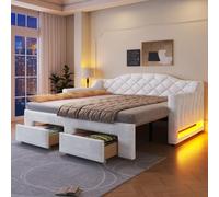 Moimhear Divano letto imbottito, 90 x 200 cm/180 x 200 cm, con due cassetti e illuminazione a LED, senza materasso (bianco)