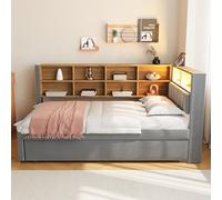 Moimhear Divano letto, letto estraibile 90 x 190 cm, con presa USB e molti scomparti, letto imbottito, divano letto multifunzionale, adatto per soggiorno e camera da letto (grigio scuro, 90 x 200