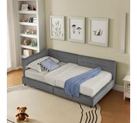 Moimhear Divano letto, letto imbottito, morbido velluto delicato sulla pelle, telaio angolare a forma di L, doghe in eucalipto e ferro, senza materasso (grigio scuro, 90 x 200 cm)