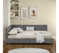 Moimhear Divano letto, letto imbottito, morbido velluto delicato sulla pelle, telaio angolare a forma di L, doghe in eucalipto e ferro, senza materasso (grigio scuro, 140 x 200 cm)