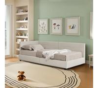 Moimhear Divano letto, letto imbottito, morbido velluto delicato sulla pelle, telaio angolare a forma di L, doghe in eucalipto e ferro, senza materasso (beige, 90 x 200 cm)