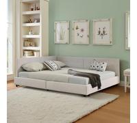 Moimhear Divano letto, letto imbottito, morbido velluto delicato sulla pelle, telaio angolare a forma di L, robuste doghe in eucalipto e ferro, senza materasso (beige, 140 x 200 cm)