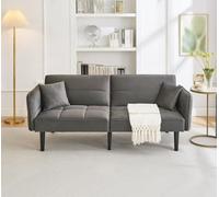 Moimhear Divano letto regolabile 2 in 1, divano imbottito, due posti con rivestimento in velluto, braccioli pieghevoli e funzione sonno, ideale per piccoli spazi (grigio anticato)