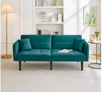 Moimhear Divano letto regolabile 2 in 1, divano imbottito, due posti con rivestimento in velluto, braccioli pieghevoli e funzione sonno, ideale per piccoli spazi (verde antico)