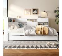 Moimhear Divano letto, testiera con vano portaoggetti, letto estensibile, combinato a forma di L, comodo design di carico (140 x 200 cm)