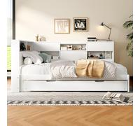 Moimhear Divano letto, testiera con vano portaoggetti, letto estensibile, combinato a forma di L, comodo design di carico (90 x 200 cm)