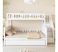 Moimhear Lettino a castello 90 x 200/140 x 200 cm, letto a castello in legno massello con scala di sicurezza, letto a rotelle e rete a doghe