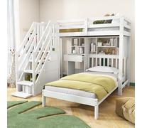 Moimhear Lettino a castello, 90 x 200 cm, con scrivania e mensole, con rete a doghe, colore: bianco