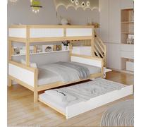 Moimhear Lettino a castello, 90x200 cm e 120x200 cm, con protezione anticaduta e griglia, tre posizioni, rotelle, armadio, bianco e naturale