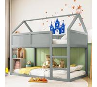 Moimhear Lettino a castello, lettino in legno, 90 x 200 cm, letto singolo a castello basso con scale, telaio in legno massiccio (grigio)