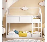 Moimhear Lettino a castello, lettino in legno, 90 x 200 cm, letto singolo a castello basso con scale, telaio in legno massiccio (bianco)
