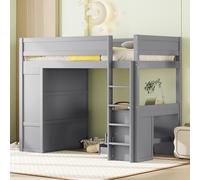 Moimhear Lettino a soppalco 90 x 200 cm, versatile, dotato di armadio, scrivania e cassetti (grigio)