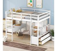 Moimhear Lettino a soppalco per bambini, 140 x 200 cm, con cassetti e scrivania sotto il letto (140 x 200 cm, bianco)