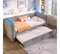 Moimhear Lettino diurno, divano letto, 90 x 200 cm (180 x 200 cm), con striscia luminosa a LED, con rete a doghe (senza materasso), velluto, design multifunzionale letto estraibile (grigio)