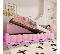 Moimhear Lettino giornaliero, divano letto, letto con rete a doghe, con striscia luminosa a LED, porta USB, in finta tessuto non tessuto (idraulico, 90 x 200 cm, rosa)