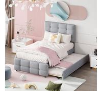 Moimhear Lettino imbottito estraibile 90 x 200 cm, testiera regolabile, imbottitura in lino delicato sulla pelle, letto singolo piatto, letto per ragazzi (grigio)