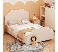 Moimhear Lettino imbottito per bambini, 90 x 200 cm, telaio alto con testa e pediera a forma di nuvola, velluto (beige)