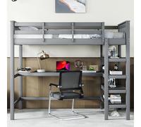 Moimhear Lettino in legno, letto a soppalco con ripiani e scrivania sotto il letto (grigio, 90 x 200 cm)