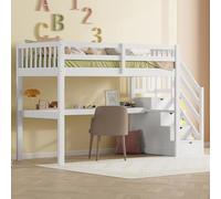Moimhear Lettino per bambini 90 x 200 cm, letto a soppalco con cassetti e scrivania sotto il letto (bianco)
