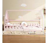 Moimhear Lettino per cameretta dei bambini, con robusta rete a doghe di sicurezza anticaduta, in legno massello, 90 x 200 cm, senza materasso (rosa)