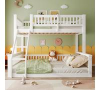 Moimhear Letto a castello, 90 x 200 cm + 140 x 200 cm, scaletta, sponda per letto, stile semplice, senza materasso (bianco)