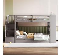 Moimhear Letto a castello, 90 x 200 cm, scala di sicurezza con scomparti, cassetti e ampi armadietti, struttura di recinzione alta, lettino per bambini, letto per ragazzi (grigio)