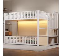 Moimhear Letto a castello con scala di stoccaggio, con LED (bianco, 90 x 200 cm)
