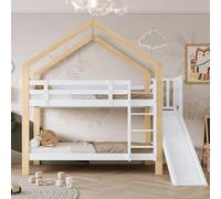 Moimhear Letto a castello con scivolo e scala angolare a tre livelli, letto con protezione anticaduta, letto per bambini, telaio in legno massello bianco+naturale, 90 x 200 cm