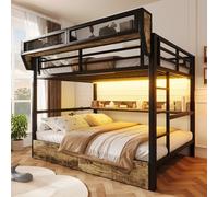 Moimhear Letto a castello in ferro, con ripiano portaoggetti, 2 cassetti in ferro, luce LED, senza materasso (nero, 140 x 200 cm)