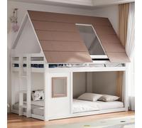 Moimhear Letto a castello in legno di pino + MDF, 140 x 200 cm, con tetto e scala, senza materasso (senza scivolo, bianco+marrone)