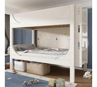 Moimhear Letto a castello separabile, 90 x 200 cm, con scaletta, design a slitta, in 1 letto 2 letti singoli, senza materasso (bianco, stile 2)