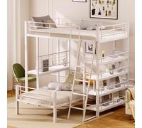 Moimhear Letto a castello, telaio in metallo, letto a soppalco, multifunzione con più ripiani, le dimensioni interne del letto sono 90 x 200 cm, adatto per bambini e ragazzi (bianco, 90 x 200 cm x 2)