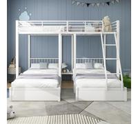 Moimhear Letto a castello tripla con cassetti, trasformabile in letto matrimoniale 140 x 200 cm e due letti singoli 90 x 200 cm, letto con telaio in metallo multifunzionale (bianco)