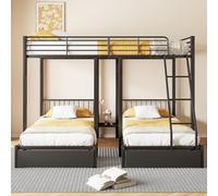Moimhear Letto a castello tripla con cassetti, trasformabile in letto matrimoniale 140 x 200 cm e due letti singoli 90 x 200 cm, telaio in metallo multifunzionale (nero)