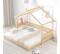 Moimhear Letto a forma di casetta sull'albero, espansibile, letto per bambini, letto a castello, letto singolo e matrimoniale, in legno massiccio naturale (200x90cm)