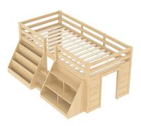 Moimhear Letto a mezza altezza, 90 x 200 cm, ripiani multipli, per la conservazione, ringhiera, scala, legno di pino, senza materasso, stile minimalista (naturale)