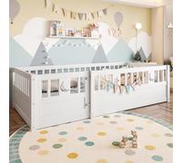 Moimhear Letto a pannelli per bambini con griglia, decorazione a stella e luna, senza rete a doghe (senza materasso), stile minimalista, bianco (90 x 190 cm (senza doghe)