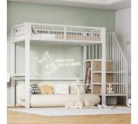 Moimhear Letto a soppalco, 90 x 200 cm, bianco, con scaletta, lettino con telaio in ferro e scaffalatura, armadio