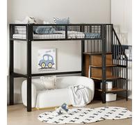 Moimhear Letto a soppalco 90 x 200 cm con scala, lettino con telaio in ferro e scaffalatura, armadio (nero (ingresso alle scale si trova un'apertura)