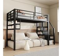 Moimhear Letto a soppalco, 90 x 200 cm, letto in ferro, ripiani, scala di stoccaggio, spazio libero sotto il letto, per rivestimento, ringhiere, senza materasso (nero)